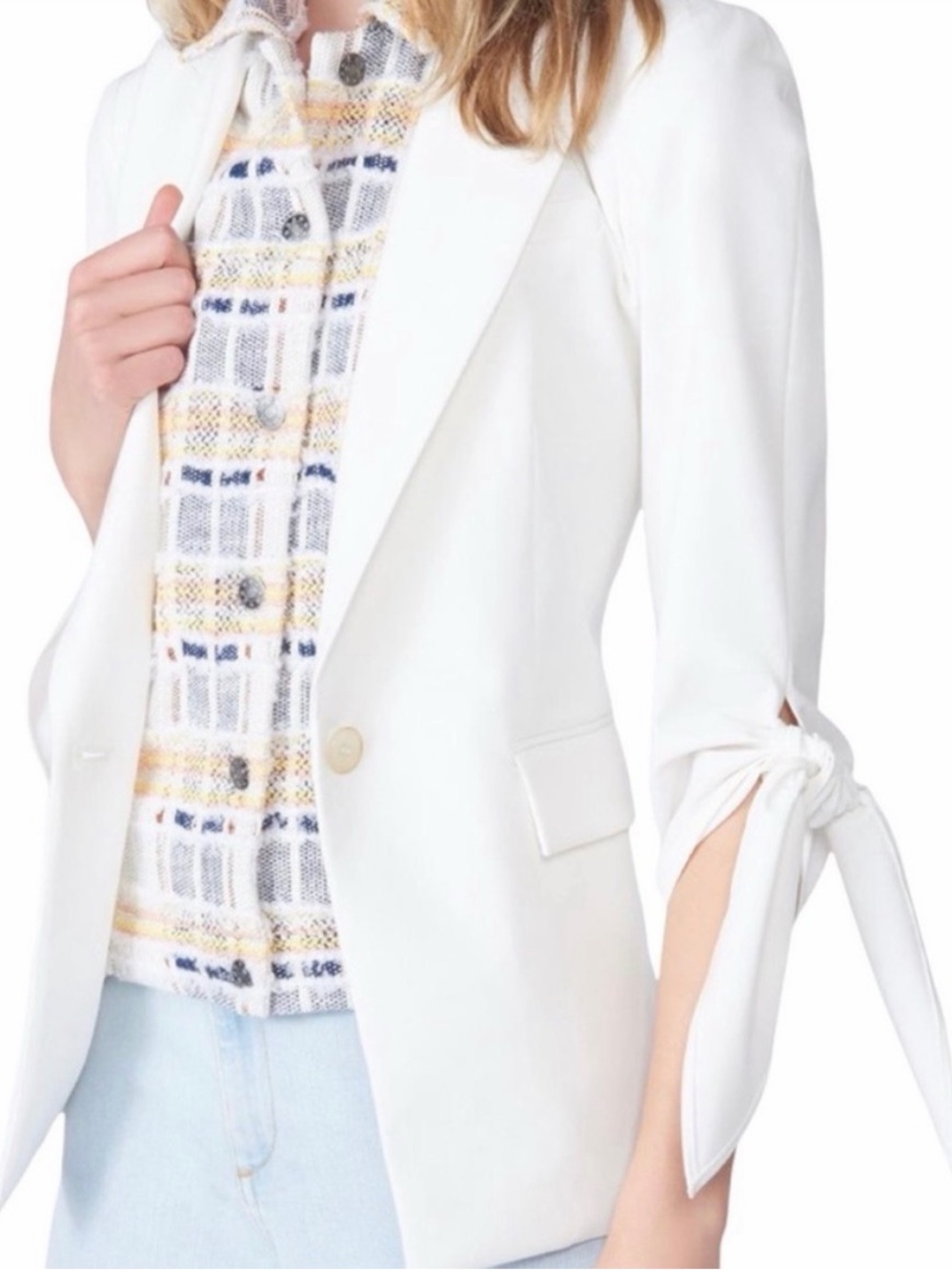 Veronica Beard White Corrine Single-Breasted Tie-Cuff Dickey Jacket/Blazer